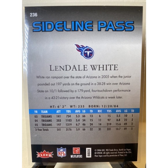 2006 Flair Showcase Football Card #236 LenDale White Rookie NFL Titans - Picture 2 of 2